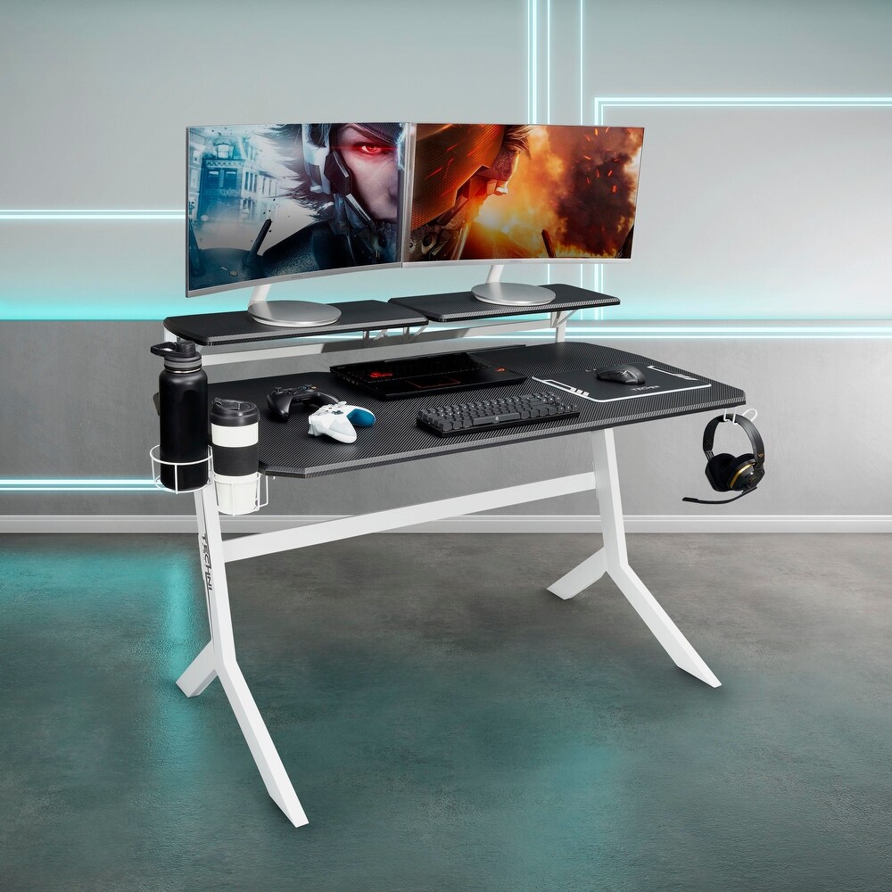 Dual Monitor Accommodating Desk with Elevated and Removable Stable Dual Shelves