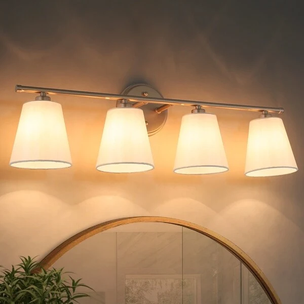 Fabrey 4-light Modern Bathroom Vanity Lights Dimmable Gold Wall Sconces with Fabric Shade - L26.5