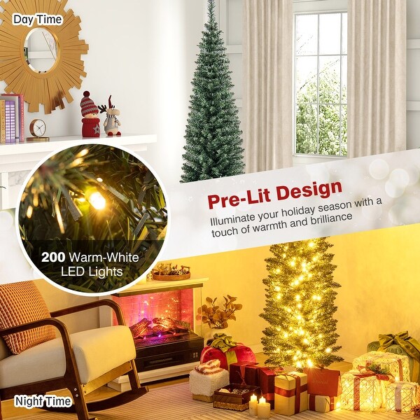 Gymax 5/6/7/8/9 ft PreLit Artificial Christmas Tree Slim Pencil Xmas