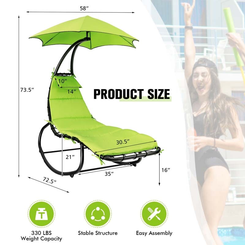 Full-Padded Hammock Chair Swing Patio Sun Lounger with Shade Canopy, Outdoor Chaise Lounge Hanging Chair for Pool Beach Deck