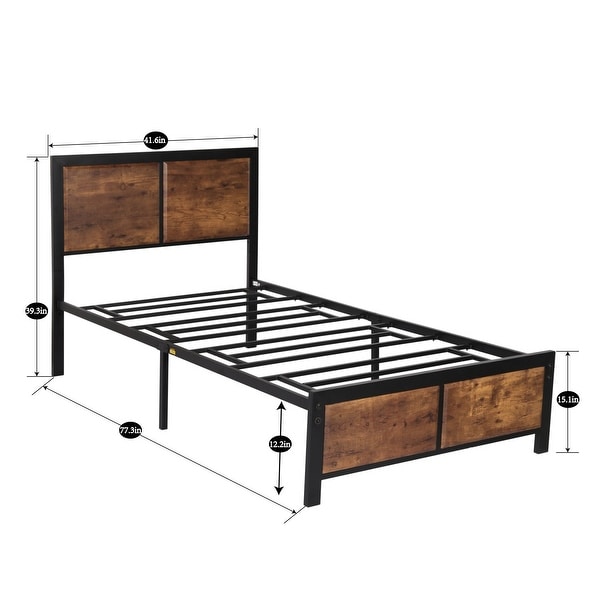 Taomika Industrial 3-pieces Bed with Wood Headboard and Nightstand Set - - 35162744