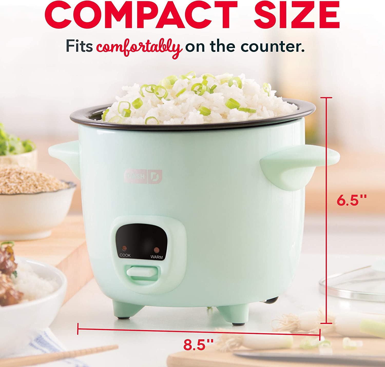 Dash Mini 2-Cup Rice Cooker with Keep Warm Function， Aqua