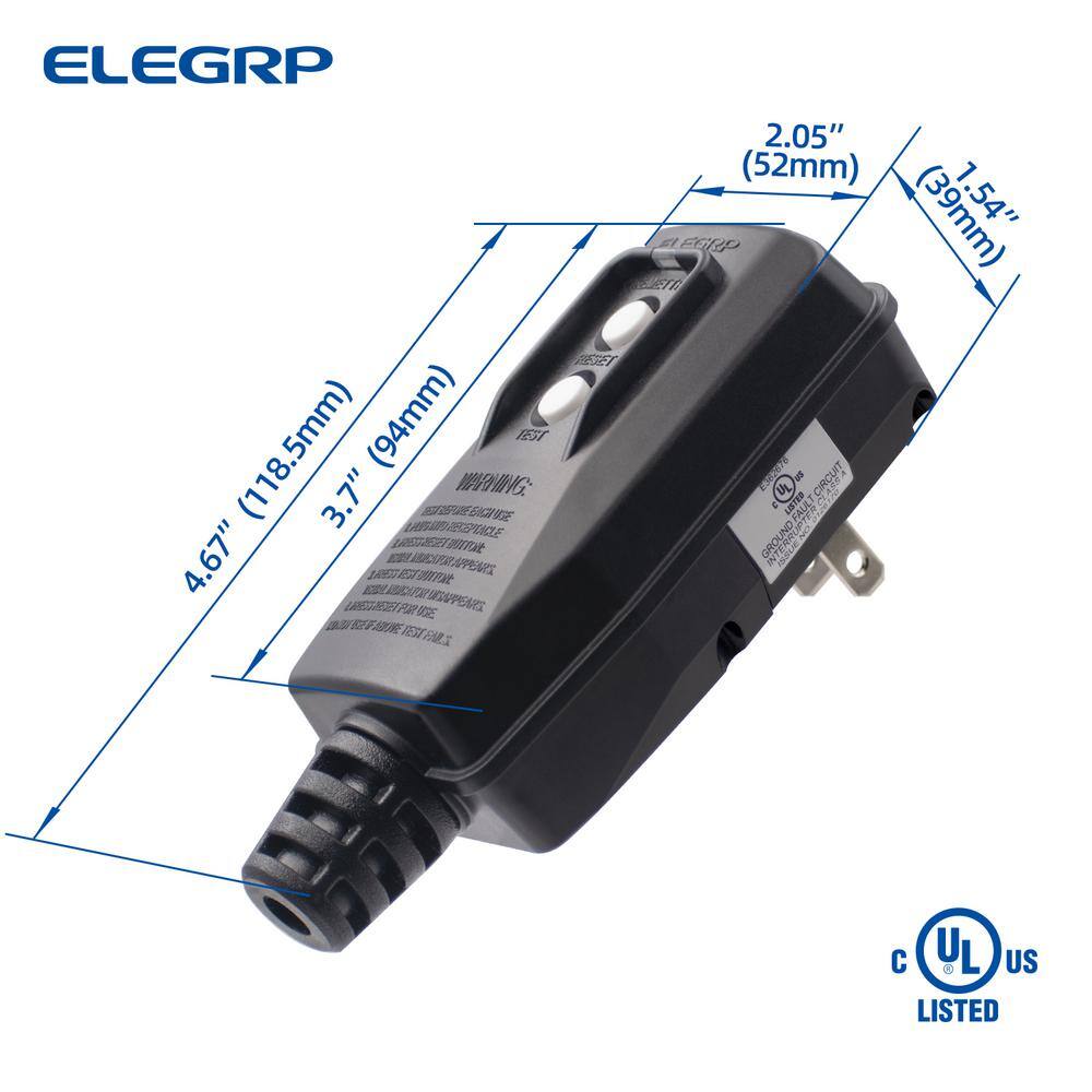 ELEGRP 4.67 in. 15 Amp Manual Reset 2 Prong Portable GFCI Replacement Right Angle Plug Assembly EG20PMS0201-1P