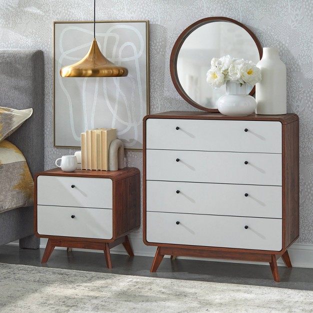 Cassie Mid century Modern 4 Drawer Chest Walnut white Buylateral