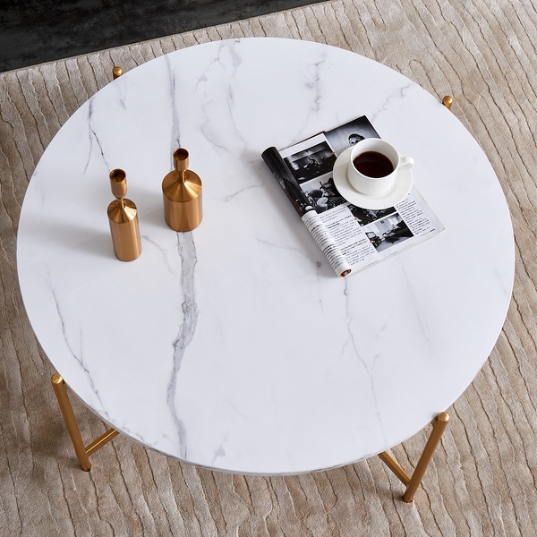 Modern Coffee Table Side Table，Gold Metal Frame with Marble Color Top