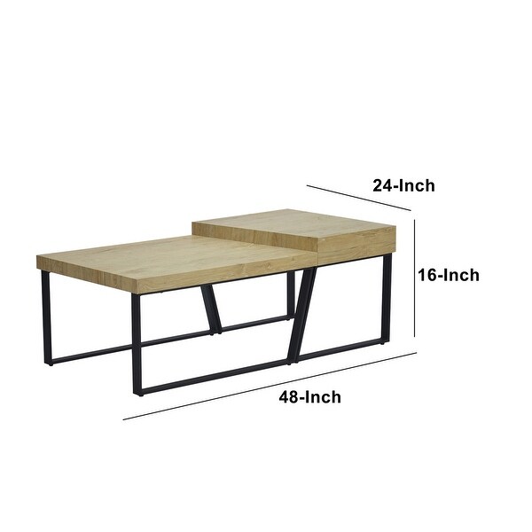 Rectangular Wooden Coffee Table with Metal Frame， Oak Brown and Black