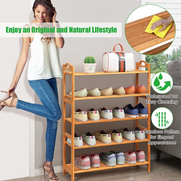 Costway 5 tier Bamboo Shoe Rack Freestanding Shoe Shelf Entryway Shoe Storage Organizer