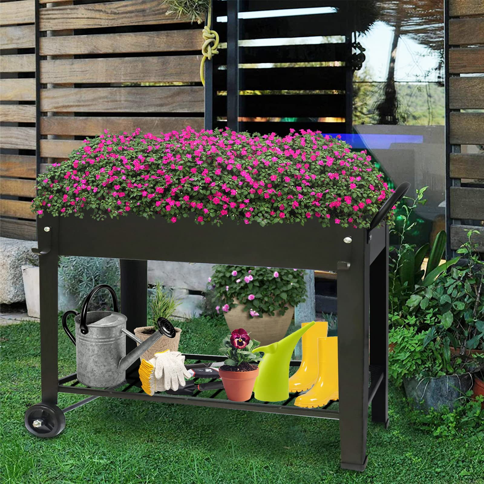 Planter Raised Beds with Legs Outdoor Elevated Garden Planter Box On Wheels for Vegetables Flower Herb Patio (23" L x 11" W x 18" H)