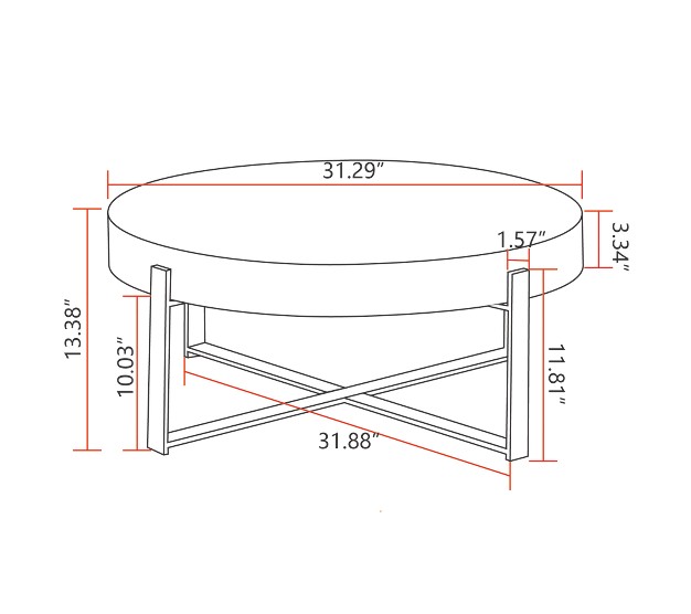 Modern Retro Splicing Fir Wood Top Round Coffee Table With Cross Legs Metal Base Modernluxe