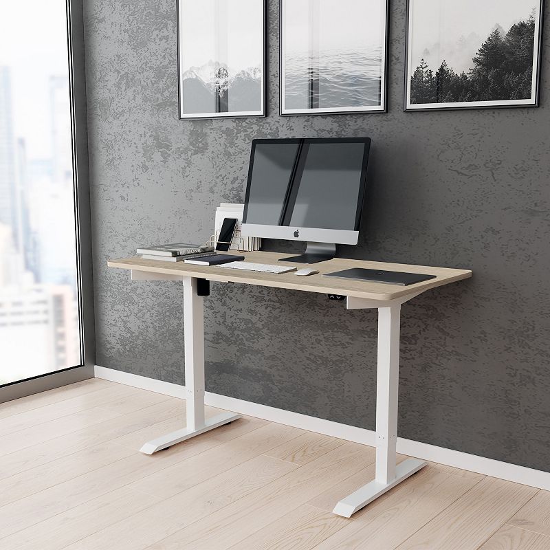 Techni Mobili Oak Finish Adjustable Sit to Stand Desk