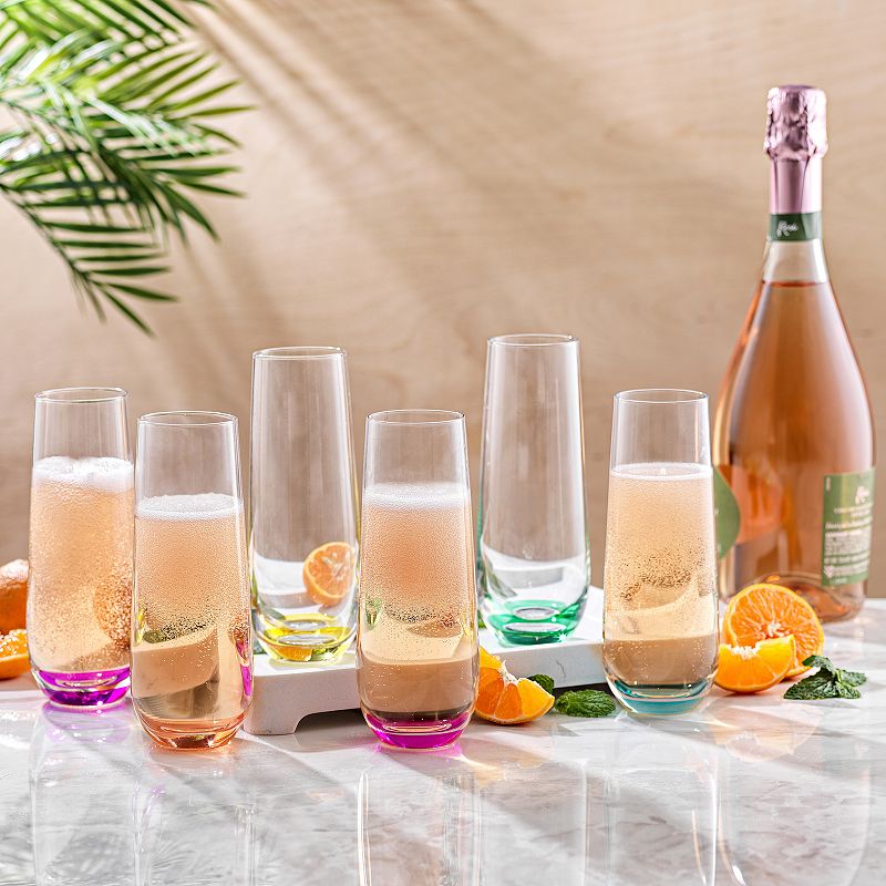 JoyJolt Hue 6-pc. Colored Stemless Champagne Flute Glass Set