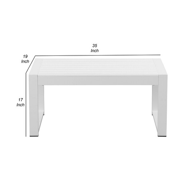 Lark 35 Inch Outdoor Coffee Table，White Aluminum Frame，Polyresin Top