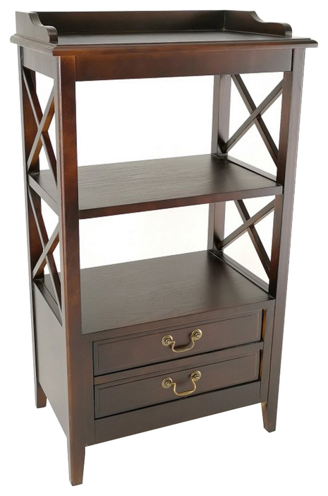 Benzara BM242195 Wooden Storage Rack With 2 Drawers and 2 Shelves  Brown   Transitional   Bookcases   by Uber Bazaar  Houzz