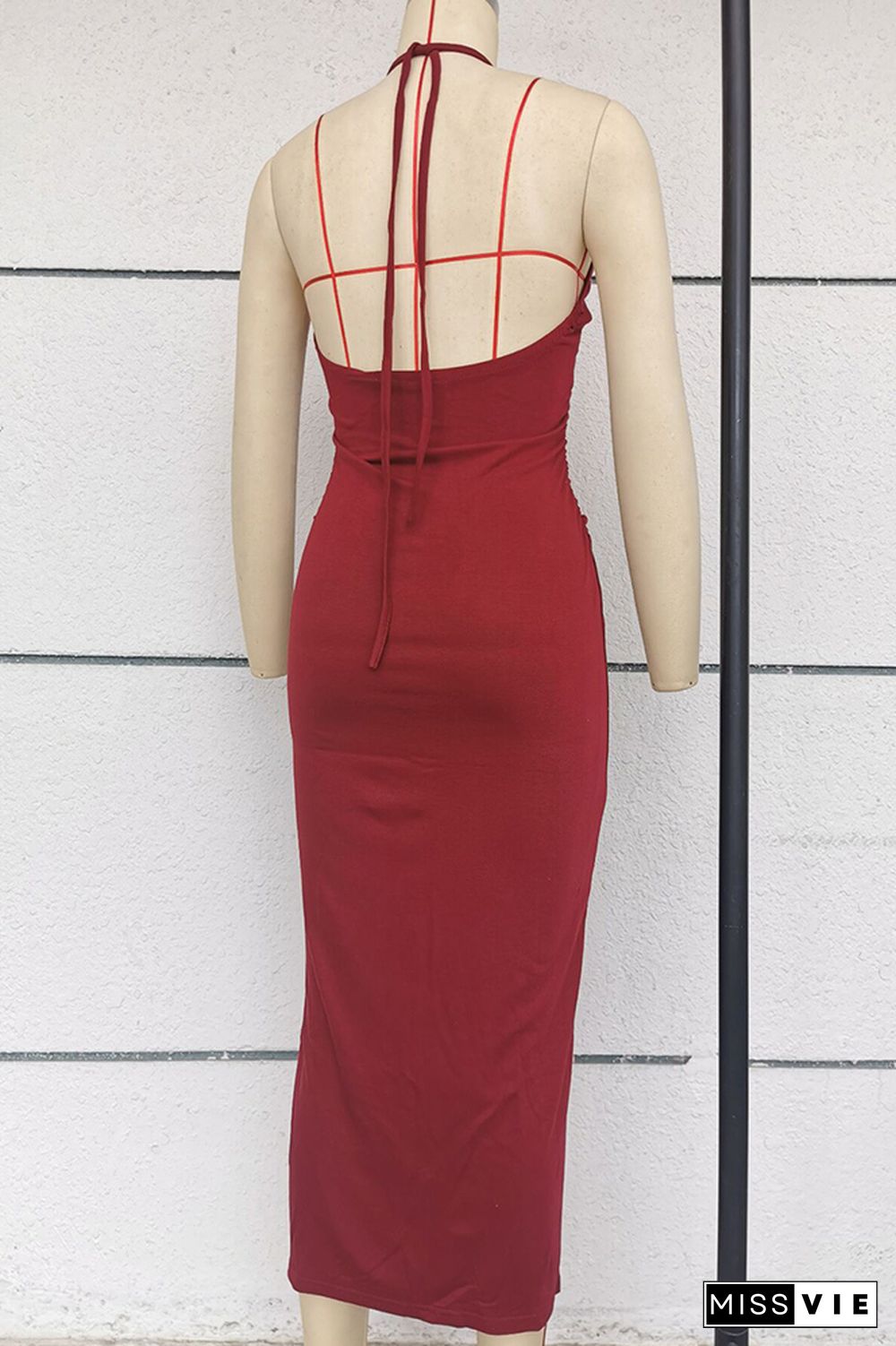 Plain Halter Backless Bodycon Dress Wholesale