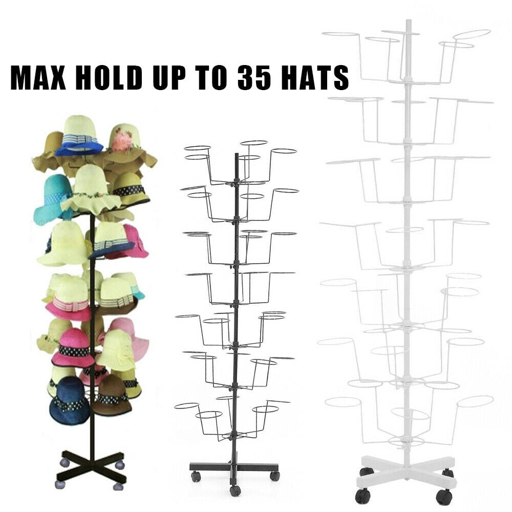 Miumaeov 7 Tier Adjustable Hat Display Retail Hat Rack Rotating Spinner Metal Floor Stand Black