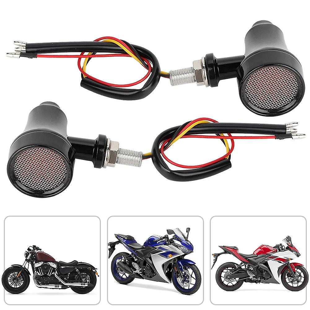 Metal Shell Retro Grid Motorcycle Turn Signal Light Led Brake Light Flash Lamp (black)