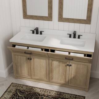 Home Decorators Collection 60 in. W x 34.5 in. H x 20 in. D Bath Vanity in Light Oak with White Engineered Stone Top HDTC60VW