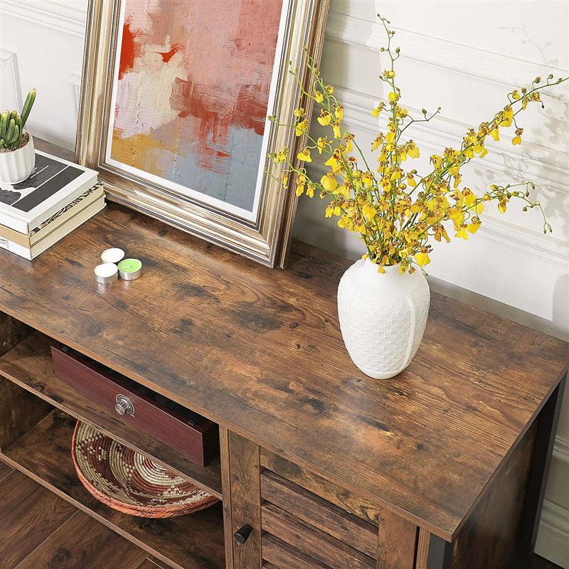 Industrial Tv Console Unit With Shelves， Cabinet With Storage， Louvered Doors