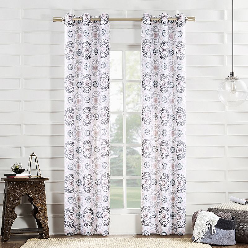 No. 918 Sora Print Textured Semi-Sheer Grommet Single Curtain Panel