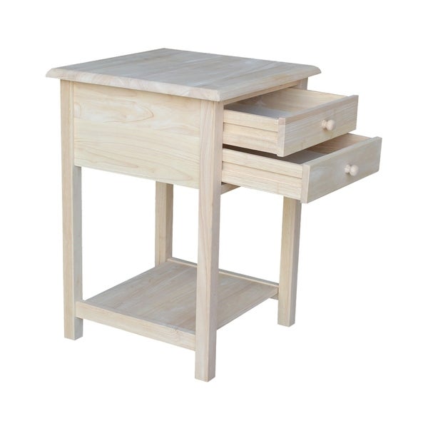 Square Solid Parawood Unfinished 2-drawer Lamp Table