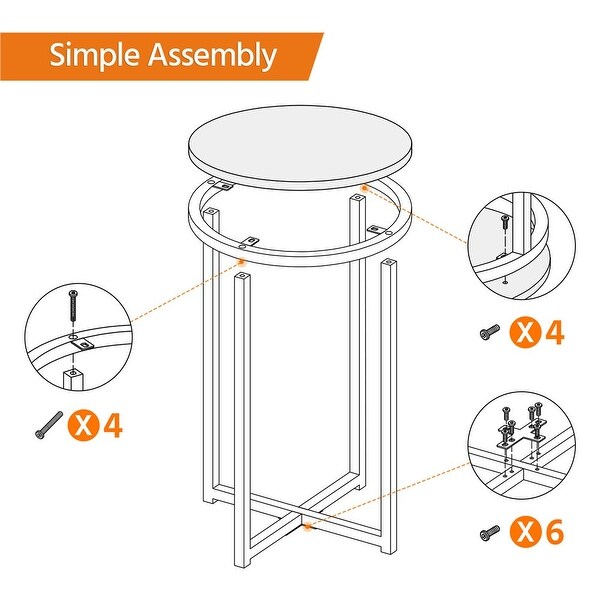 Modern Faux Marble Top Round Side Table Set， 2 Piece， White