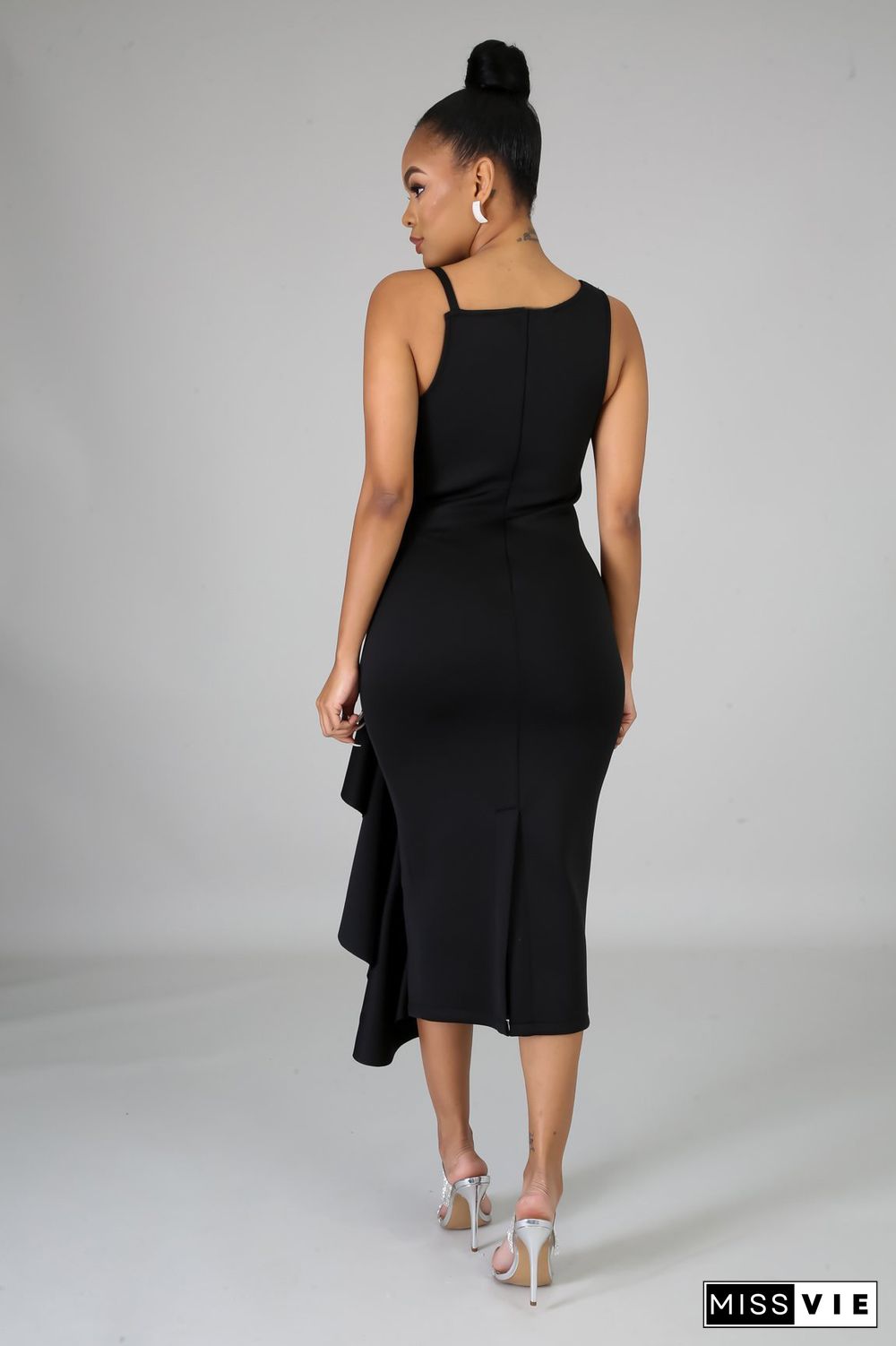 Irregular Ruffle Sleeveless Evening Dress