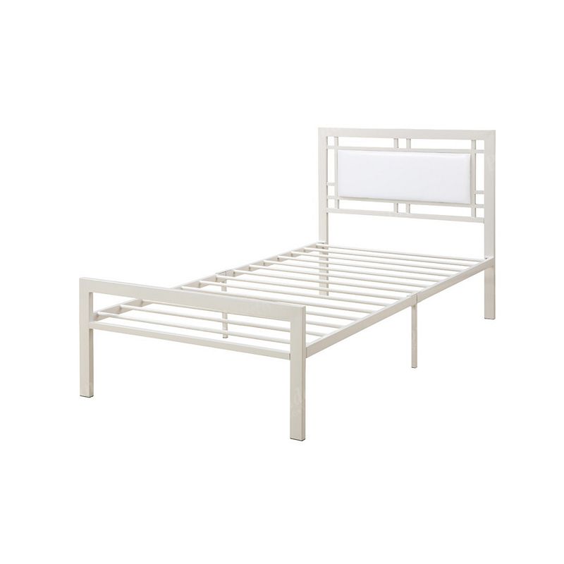 Metal Frame Full Bed With Leather Upholstered Headboard White