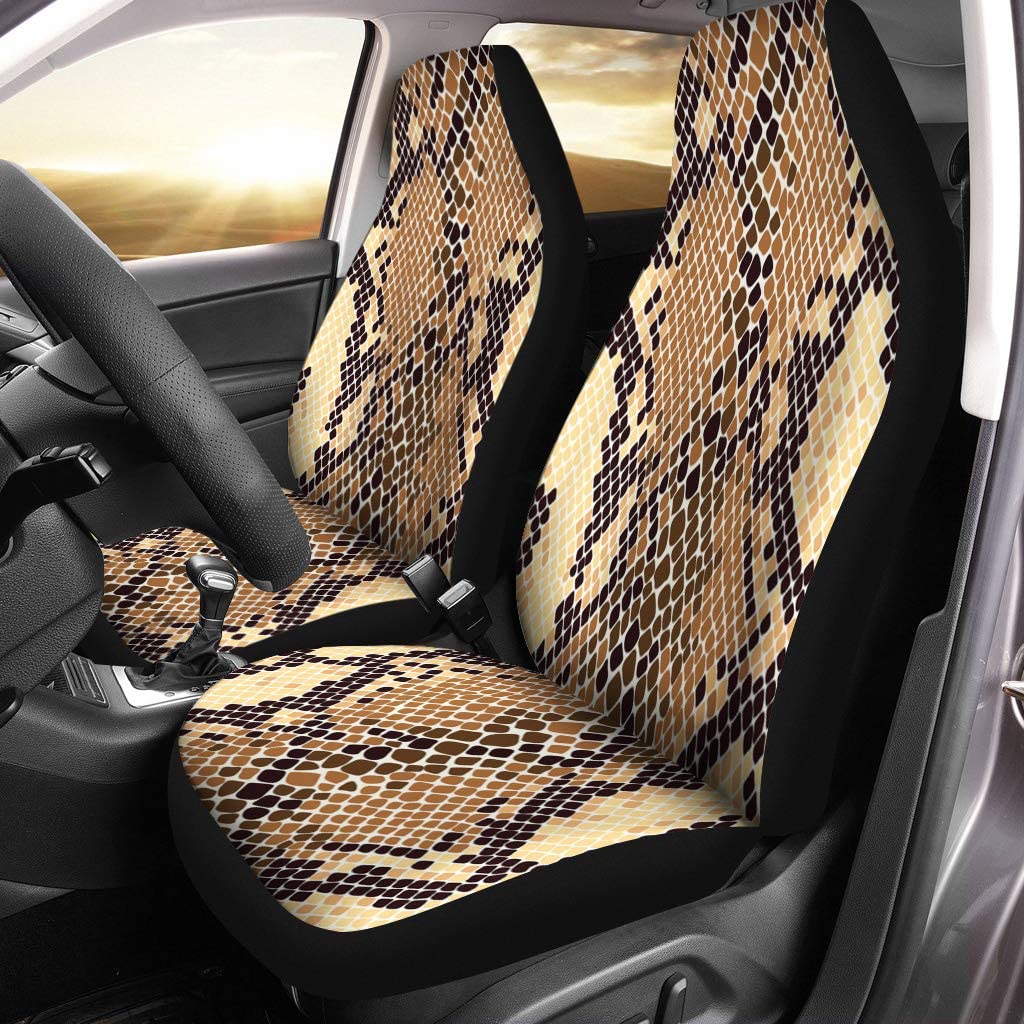 ZHANZZK Set of 2 Car Seat Covers Snake Skin Universal Auto Front Seats Protector Fits for Car，SUV Sedan，Truck