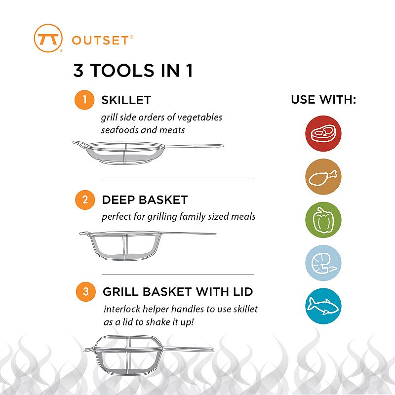 Outset Nonstick Chef's Outdoor Grill Basket and Skillet