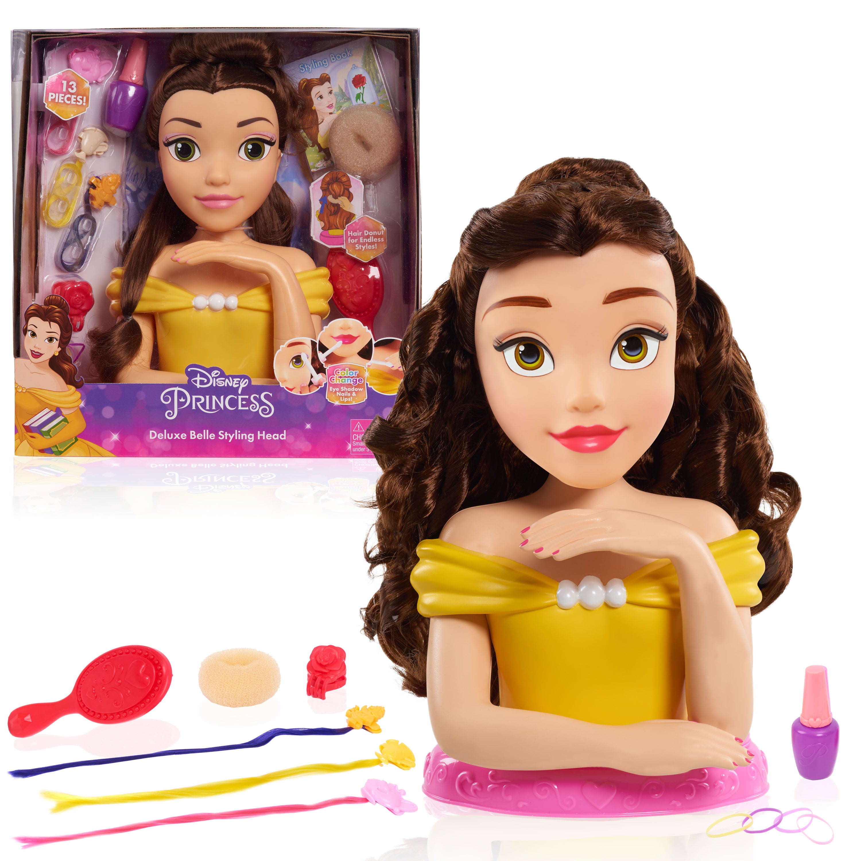 Disney Princess Deluxe Belle Styling Head, 13-pieces, Officially Licensed Kids Toys for Ages 3 Up, Gifts and Presents