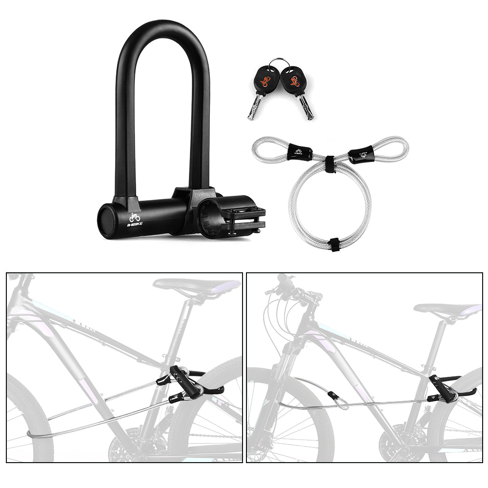 Theft Bike Lock Heavy Duty -shear Steel Bicycle Lock Combination with U Lock Shackle Flex Cable Lock and Mounting Bracket