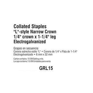 Grip-Rite 1-14 in. x 14 in. 18-Gauge L-Style Galvanized Adhesive Narrow Crown Staples (5000 Per Box) GRL15