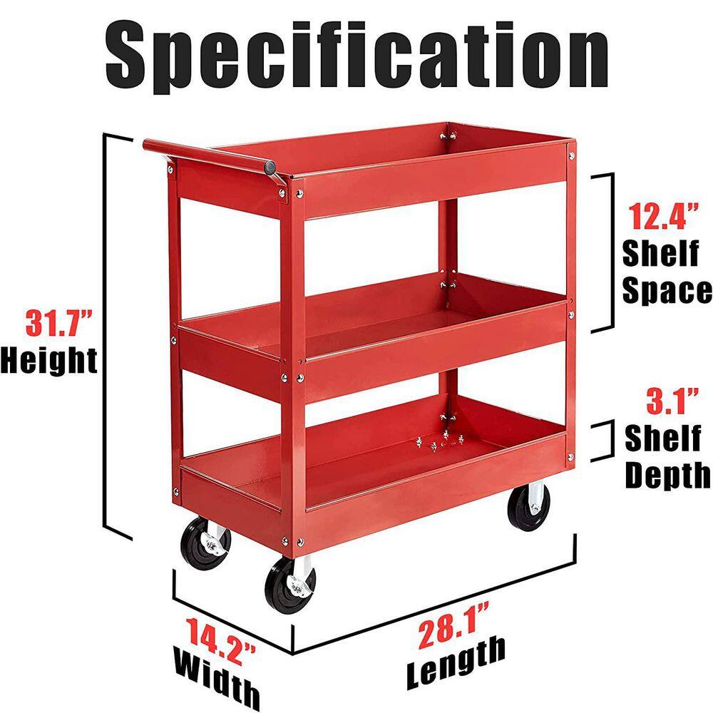 Big Red 17.3 in. 0-Drawer Tool Utility Cart With 3 Trays TC302