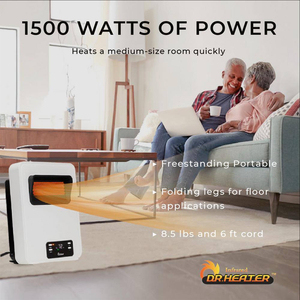 Dr Infrared Heater 1500-Watt White Wall Hung or Wall Mount Electric Space Heater Dual System with Infrared and Fan Forced Remote Control DR-908