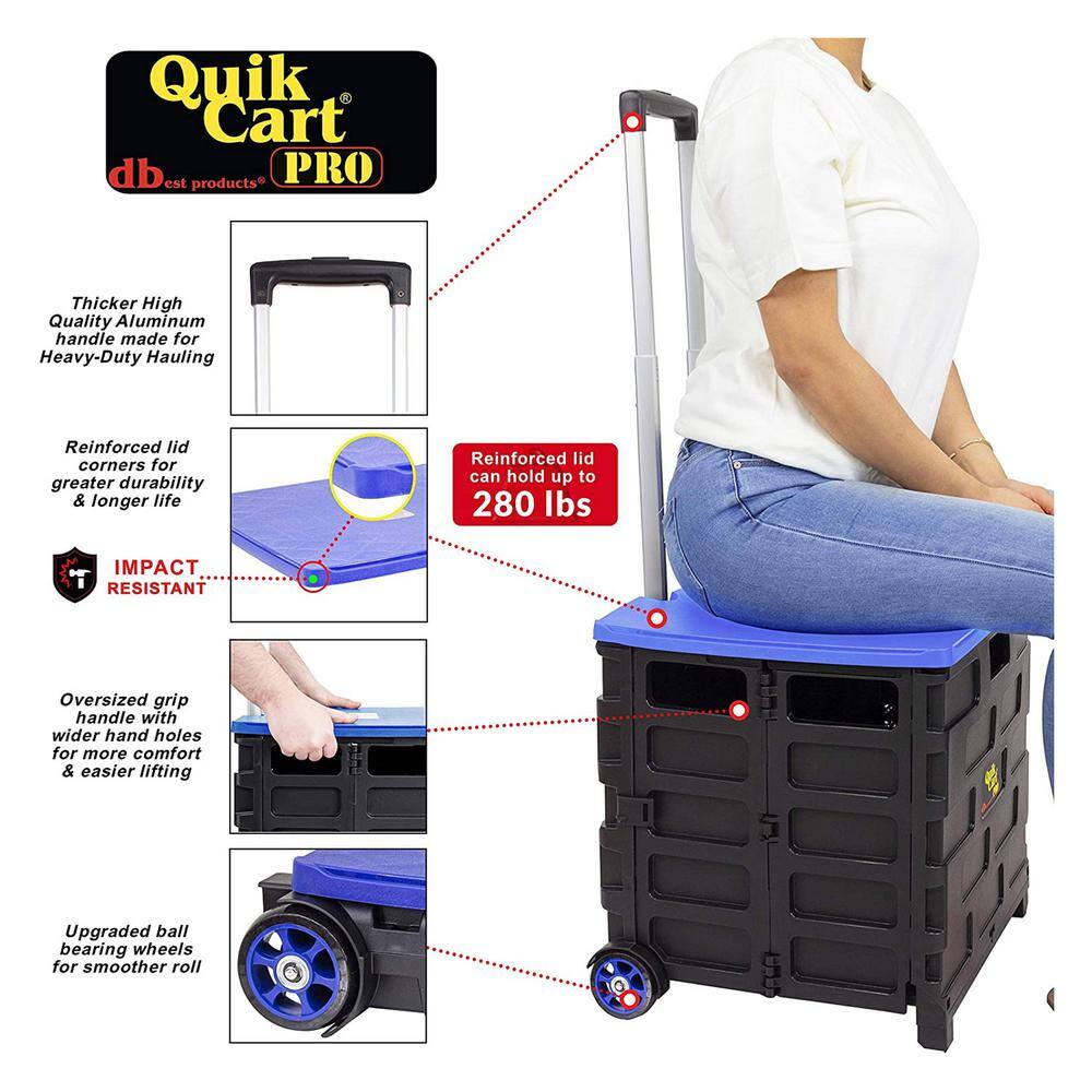 Quik Cart Pro Collapsible Handcart Dolly with Lid Seat Stool Blue 01-805