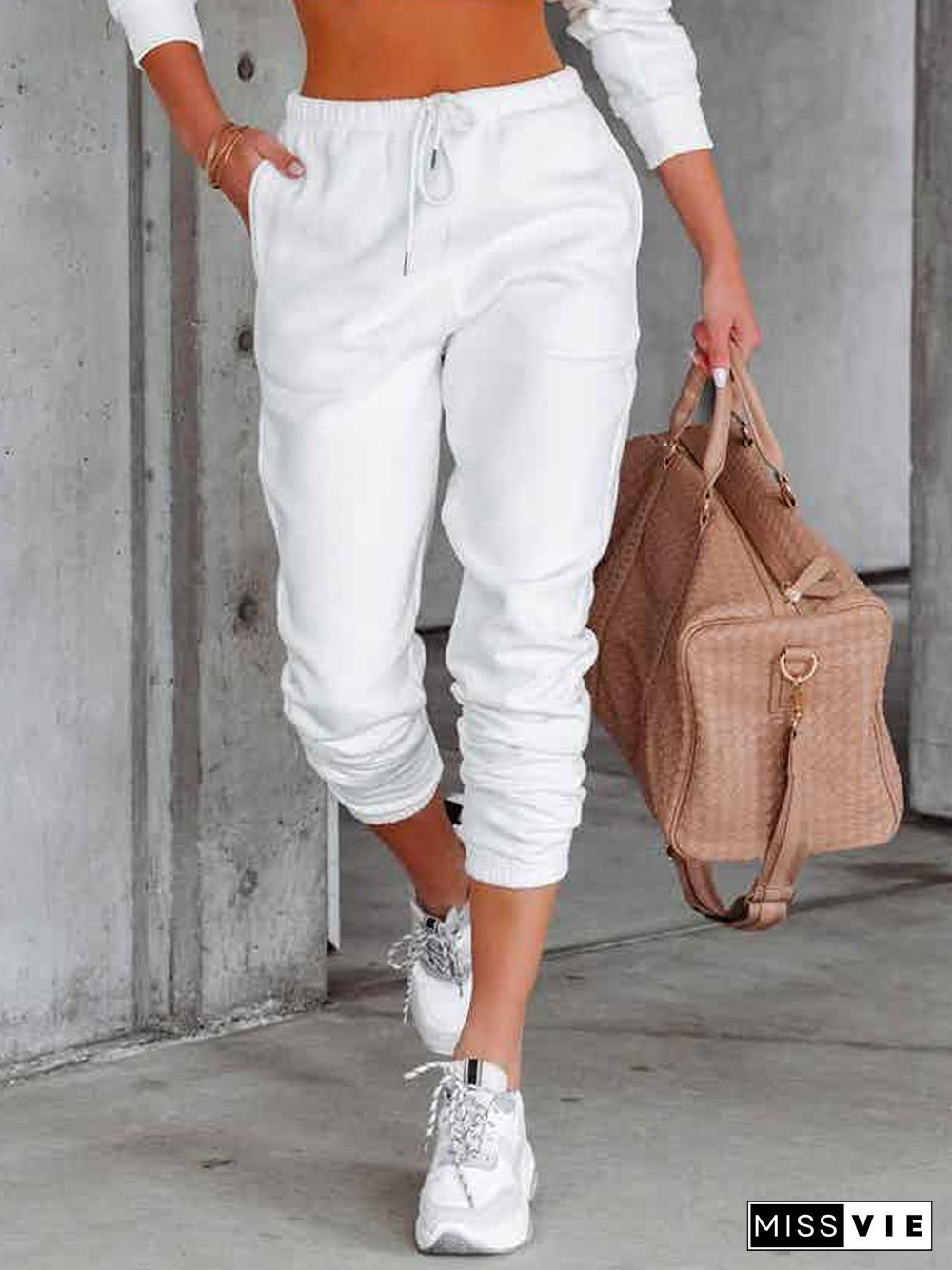 Loose plain casual pants