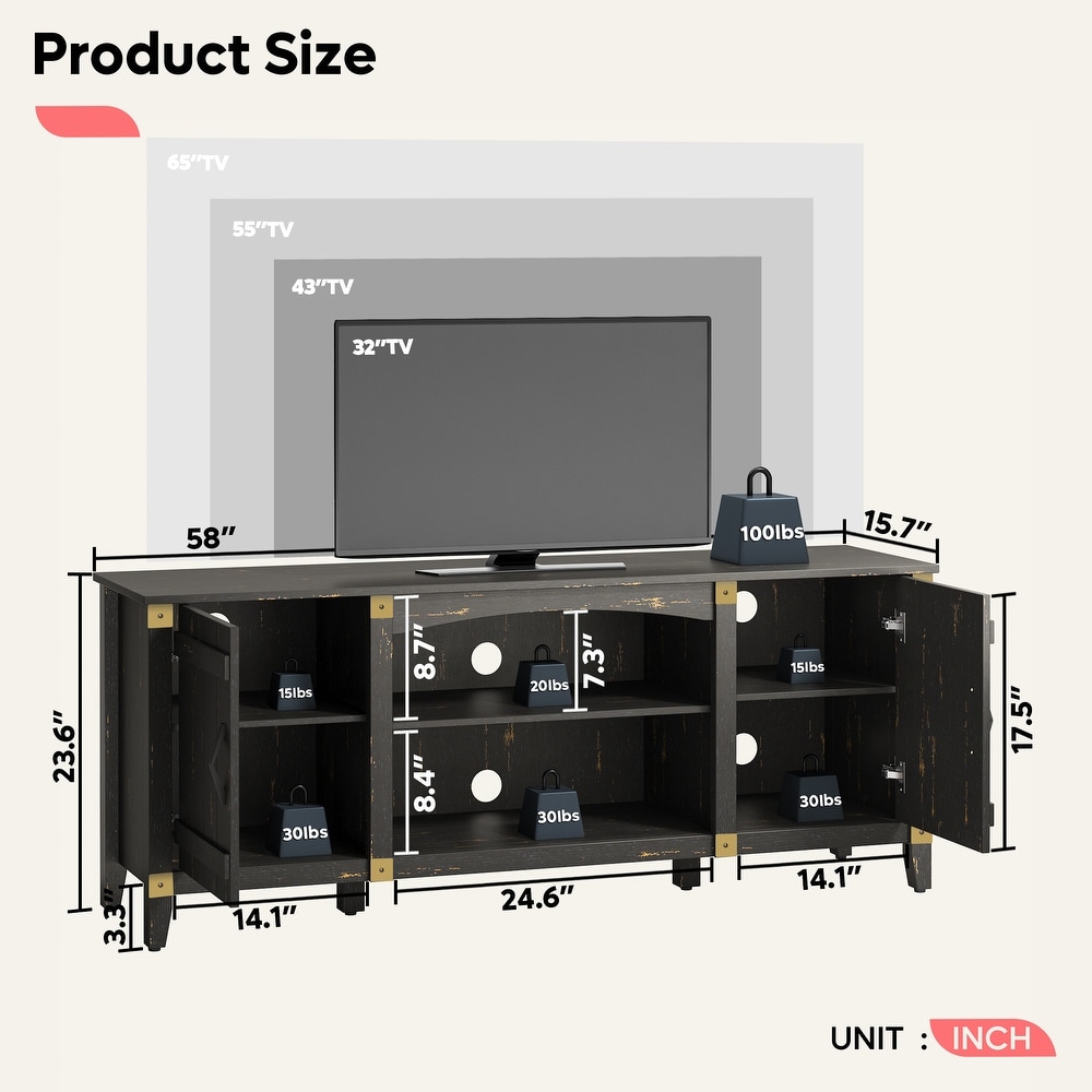 Farmhouse TV Stand with Storage Shelves for TVs up to 65\