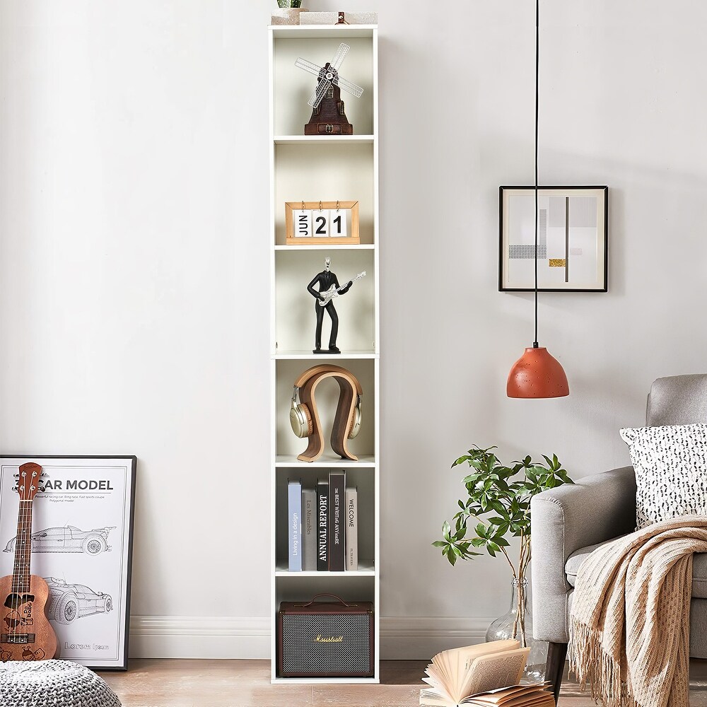 Tall Narrow Bookshelf  6 Tier Cube Display Rack