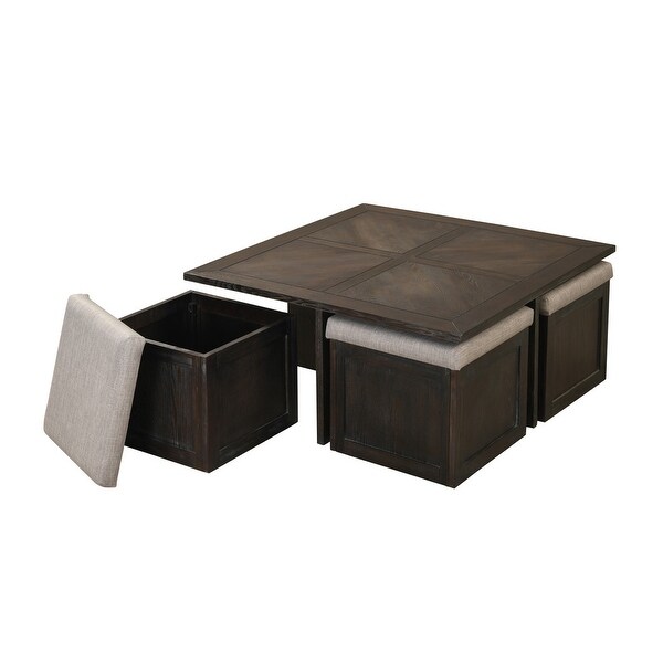 Trinity Espresso MDF Coffee Cocktail Table with 4 Ottomans