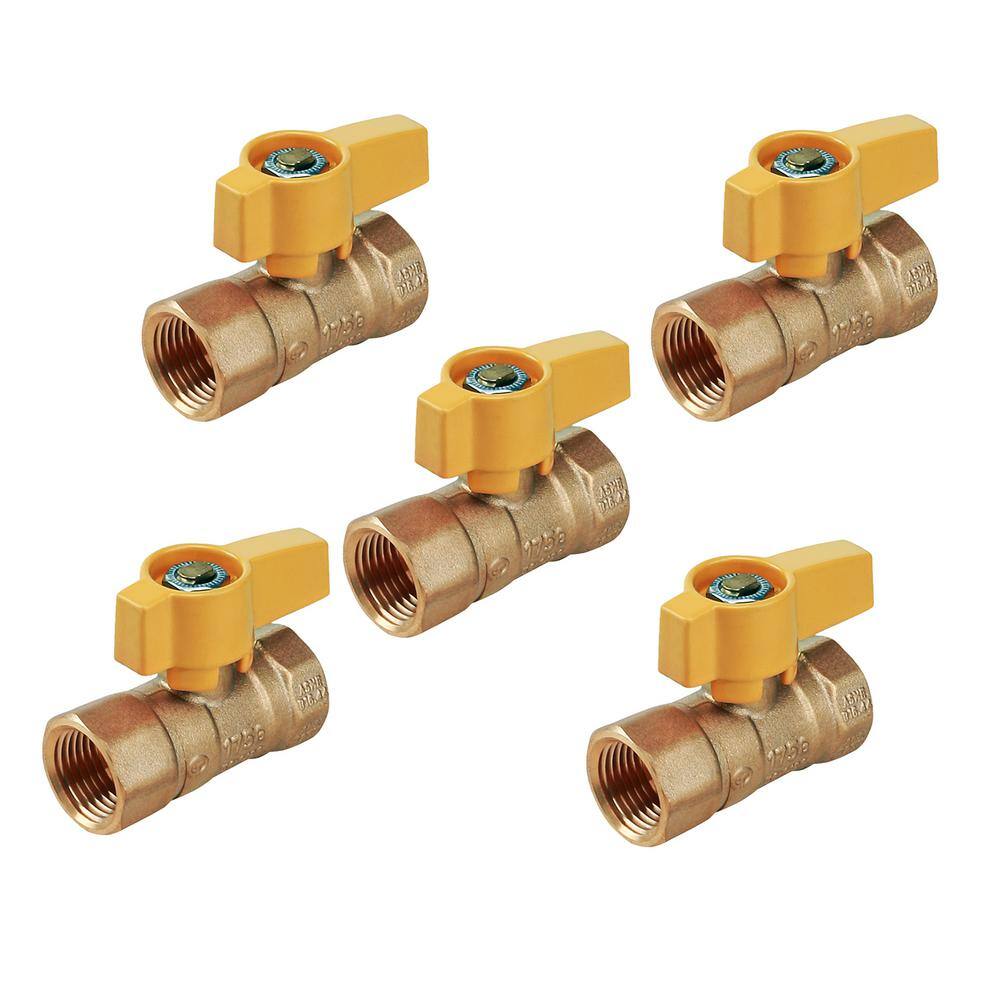 The Plumber's Choice 12 in. FIP Brass Gas Ball Valve with Yellow Aluminum Alloy Handle (Pack of 5) FIPY12-5