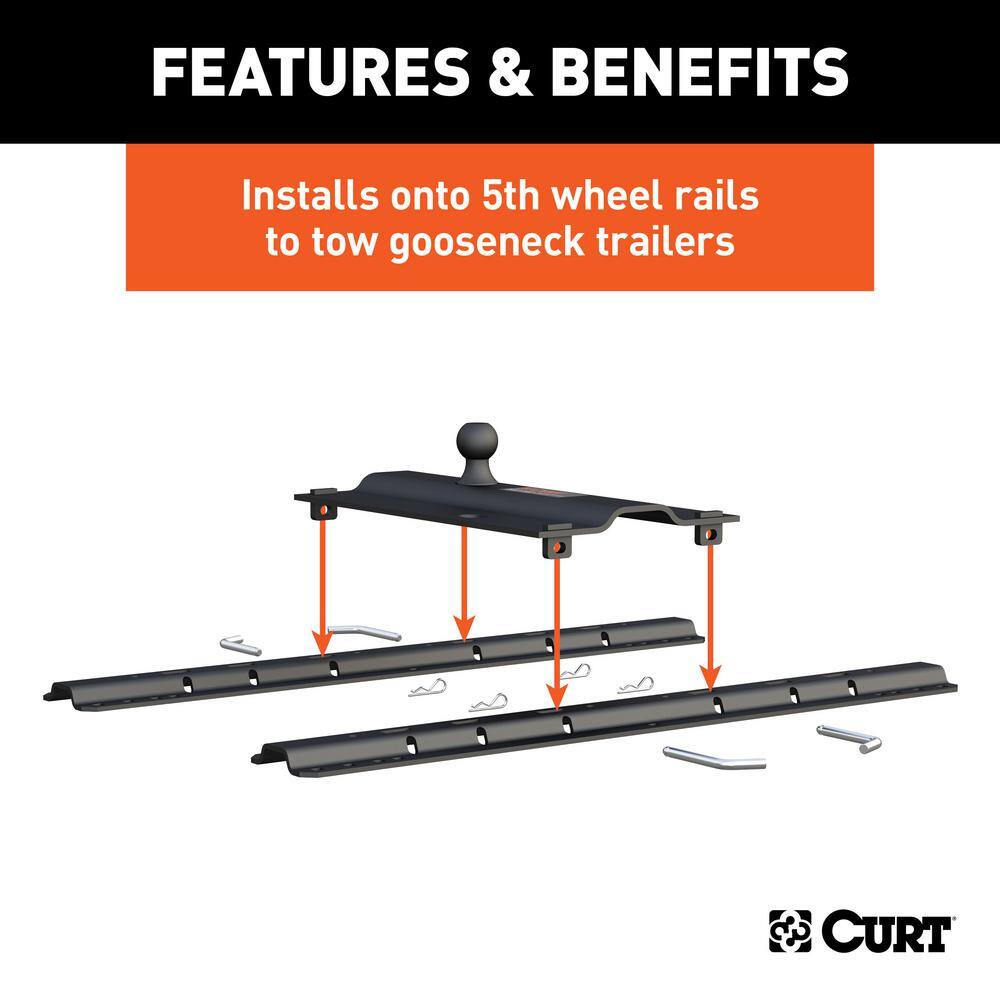 CURT Bent Plate 5th Wheel Rail Gooseneck Hitch with Ball Offset 3