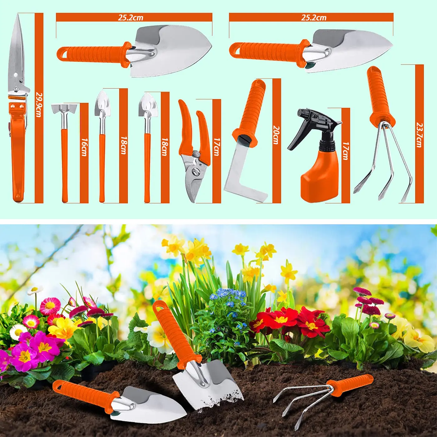 Orange/Yellow Aluminum oy Shovel Trowel Rake Gift Box supplies garden hand tools Garden Tool Kit Garden Tool Set