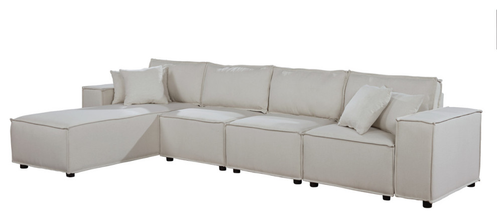 Lilola Home Ermont Sofa with Reversible Chaise in Beige Linen   Transitional   Sectional Sofas   by Timeout PRO  Houzz