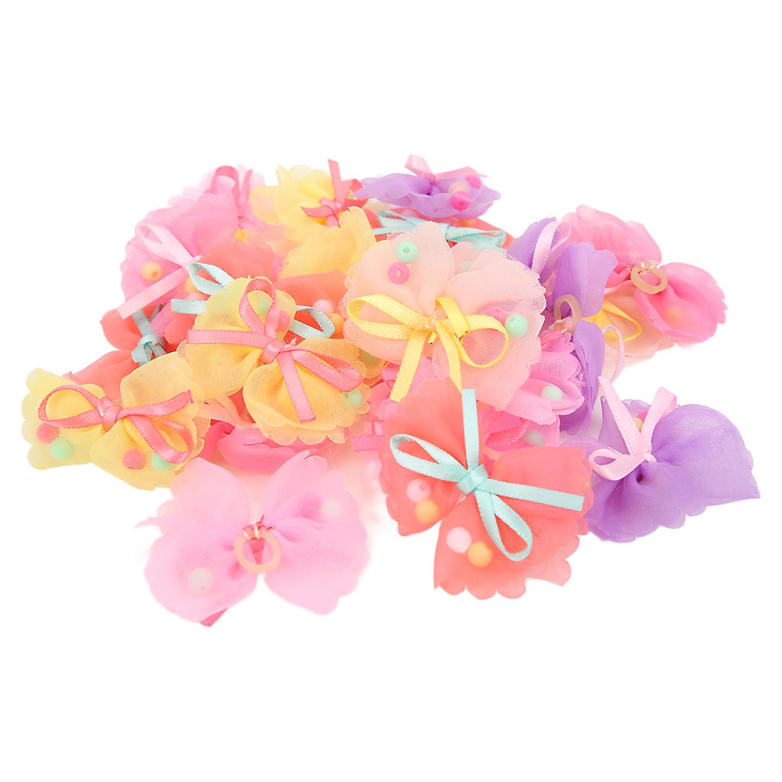 24pcs Pet Bow Hair Clips Small Bead Style Pet Bowknot Hairpins With Rubber Bands For Dogs Cats Rabbits