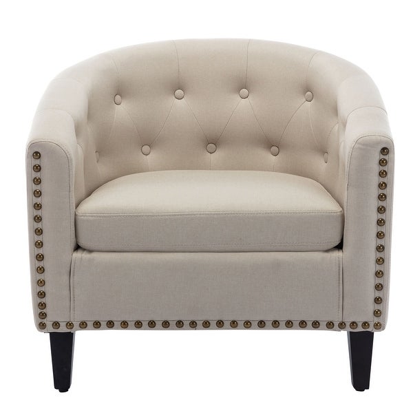 Linen Tufted Barrel Chair Accent Chair for Living Room Bedroom Club Chairs