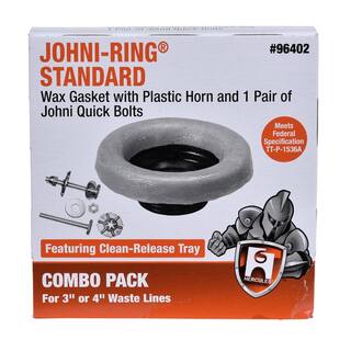 Oatey Johni-Ring 3 in. - 4 in. Standard Toilet Wax Ring with Plastic Horn and Johni-Quick Brass Toilet Bolts 96402