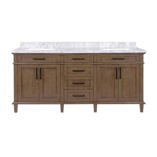 Home Decorators Collection Sonoma 72 in. W x 22 in. D x 34 in H Bath Vanity in Almond Latte with White Carrara Marble Top Sonoma 72AL