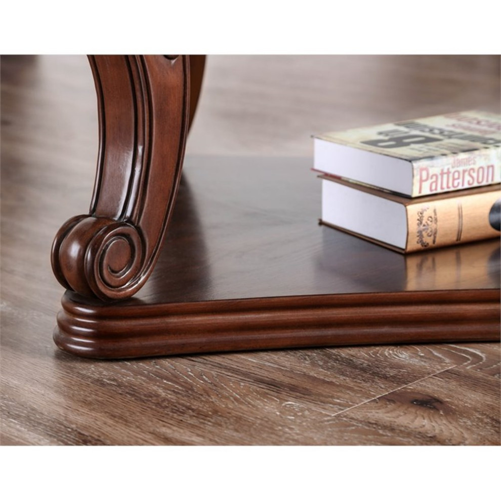 Bowery Hill Wood Open Shelf Coffee Table in Dark Oak   Traditional   Coffee Tables   by Homesquare  Houzz