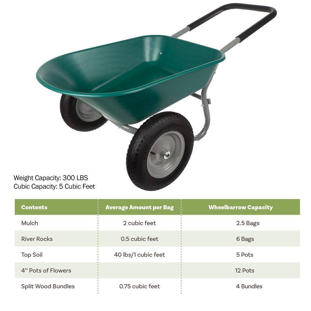 Earth Worth 683664DRC 5 cu. ft. 300 lbs. Weight Capacity Heavy-Duty Dual Wheel Wheelbarrow Garden Cart