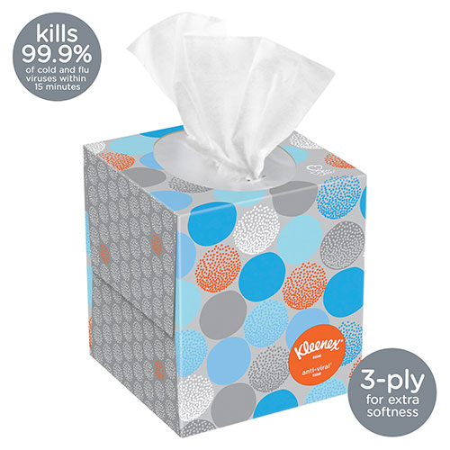 Kimberly-Clark Kleenex Professional Anti-Viral Facial Tissue Cube for Business (21286) | White， 3 Boxes